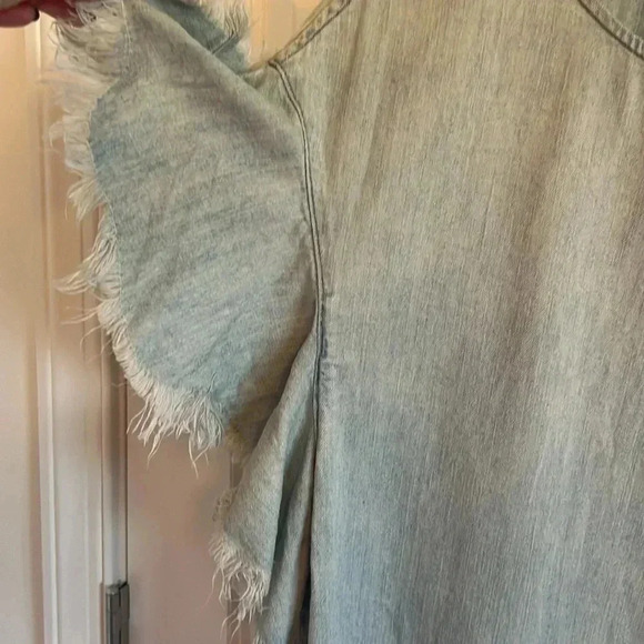 AG Adriano Goldschmied Women's Blue Shannon Denim Ruffle Shirt Top Size S - Picture 5 of 8